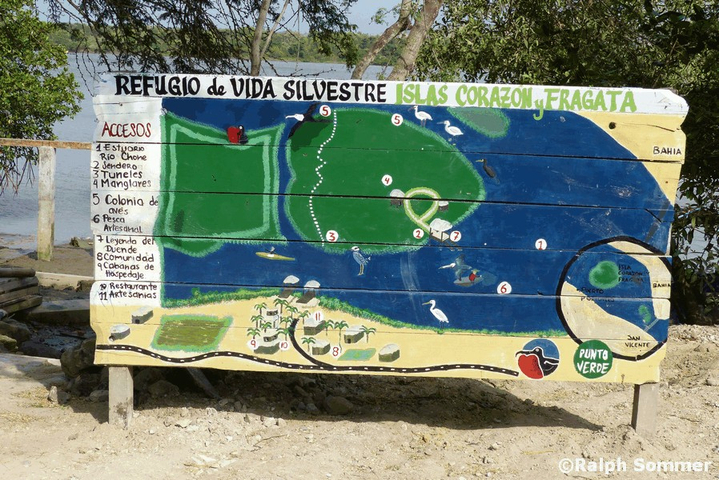 Schild mit Isla Corazon, Ecuador