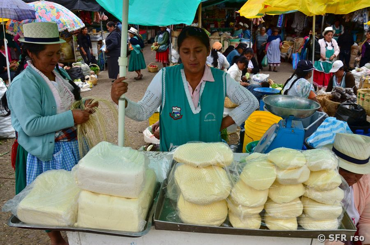 Weichkäseverkäuferin auf Gualaceo Markt, Ecuador