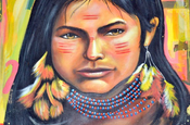 Traditonelle Darstellung einer Achuar Frau, Ecuador