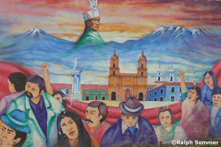 Mural Indigene vor Vulkane, Ecuador