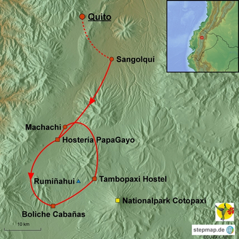 Karte Cotopaxi Reittour Ecuador