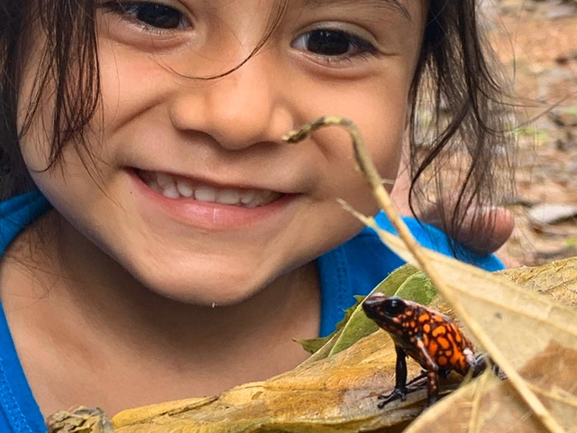 ecuadorianisches Mädchen mit exotischem Frosch 
