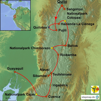 Karte 8 Tage klassische Andenroute Ecuador