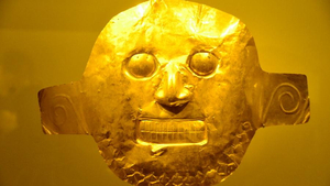 Goldmaske im Goldmuseum von Bogota Kolumbien