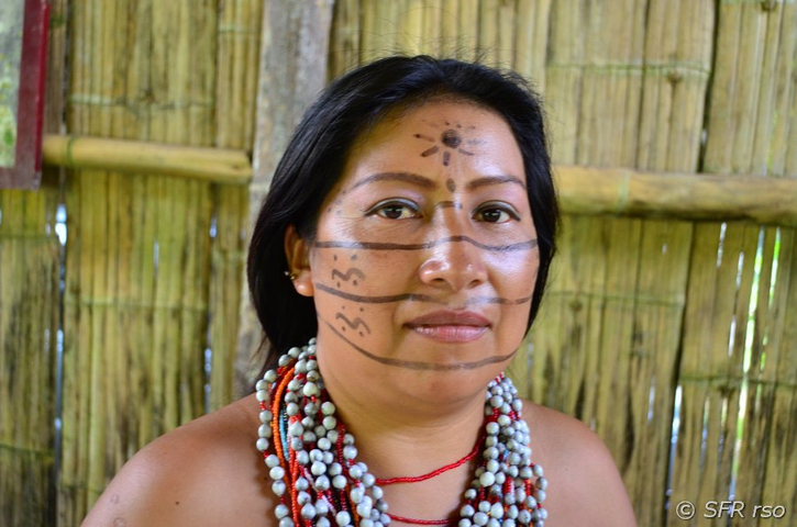 Tradiotinell bemalte Frau in Ecuador