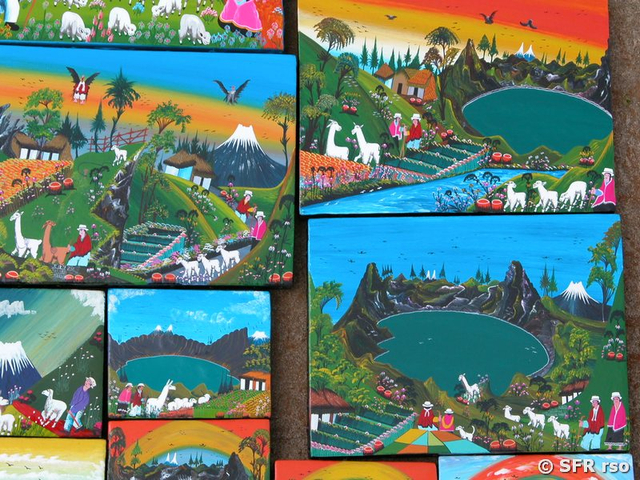 Naive Kunst Malerei auf Schaffell in Ecuador