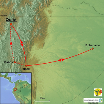 Karte Huaorani-Krieger-Expedition Ecuador