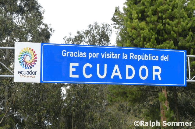 Dankeschild an der Grenze Ecuadors