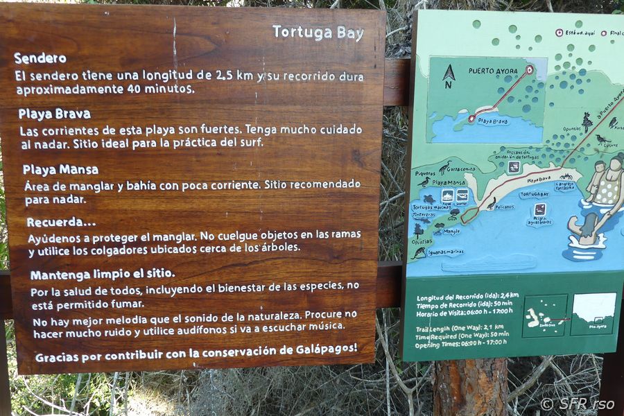 Schild am Turtle Bay, Galapagos